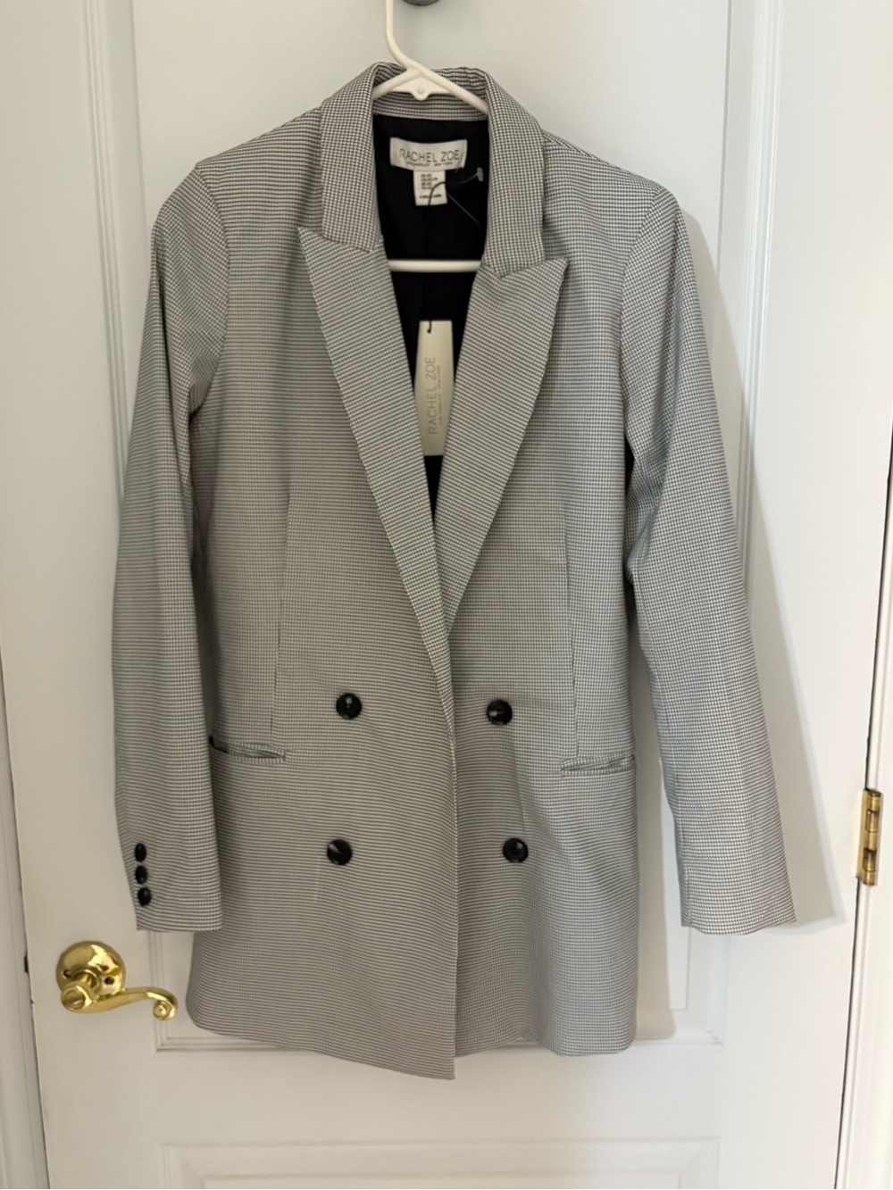 Rachel Zoe Black & White Mini-Check Double-Breasted Blazer